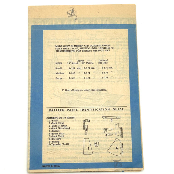 Anne Adams Vintage 1950's Mail Order Pattern #4638 Women's Bib Apron Size M - Picture 7 of 8